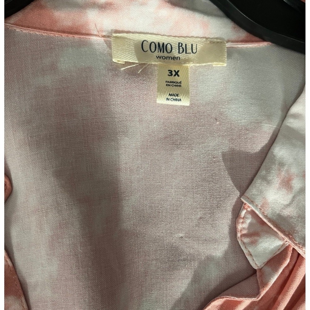 Como Blue Women's Tie Dye Button Up Shirt Peach NWOT 3X Tie Bottom Swim Cover Up - Picture 3 of 8
